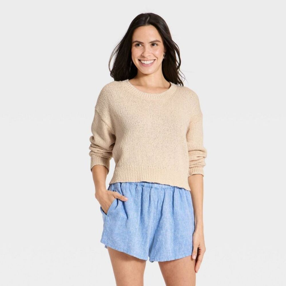 Women's Crafted Scoop Neck Pullover Sweater - Universal Thead Cream M
